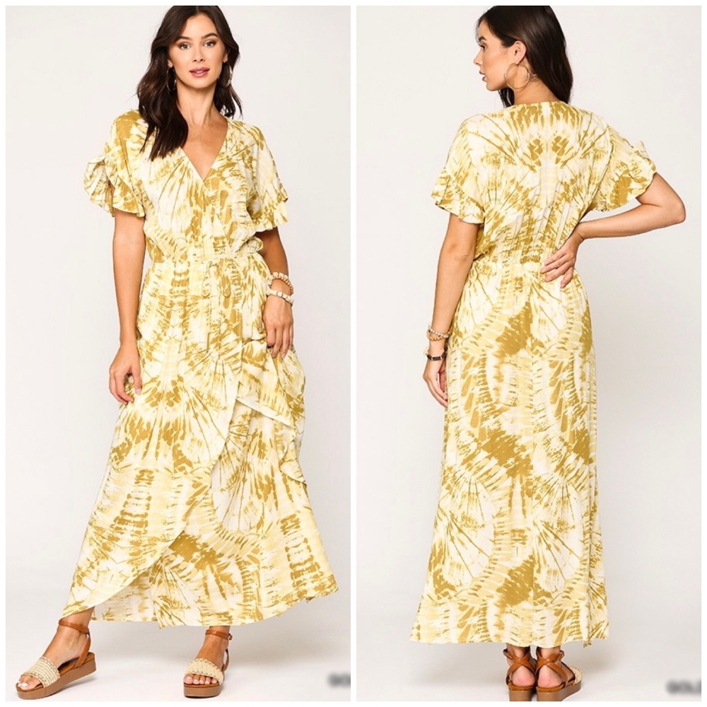 GIGIO Boho Chic Golden Honey Color Tie-Dye Maxi Dress